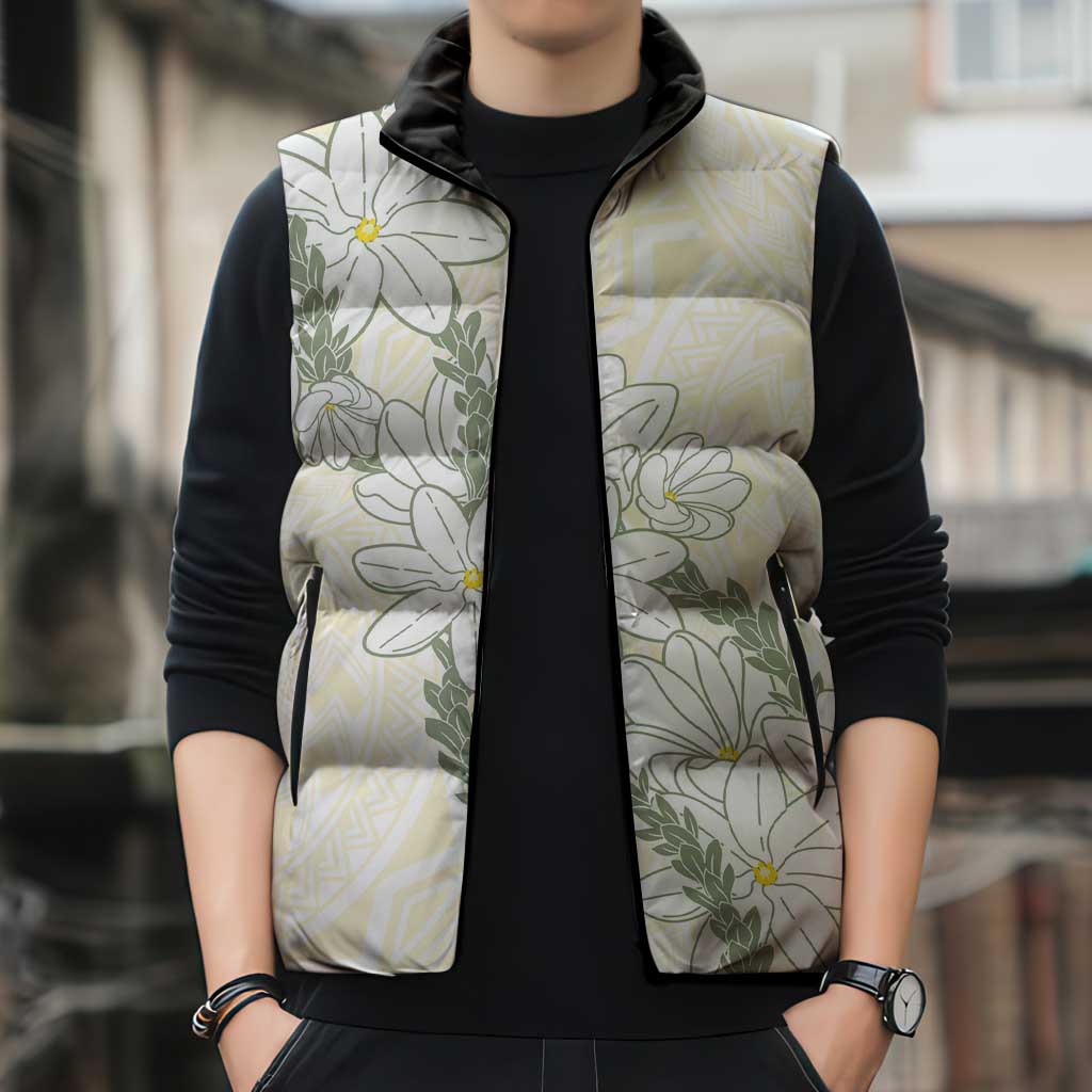 Ia Orana Tahiti Tiare Sleeveless Puffer Jacket Lemon Yellow Lei - Polynesian Pride