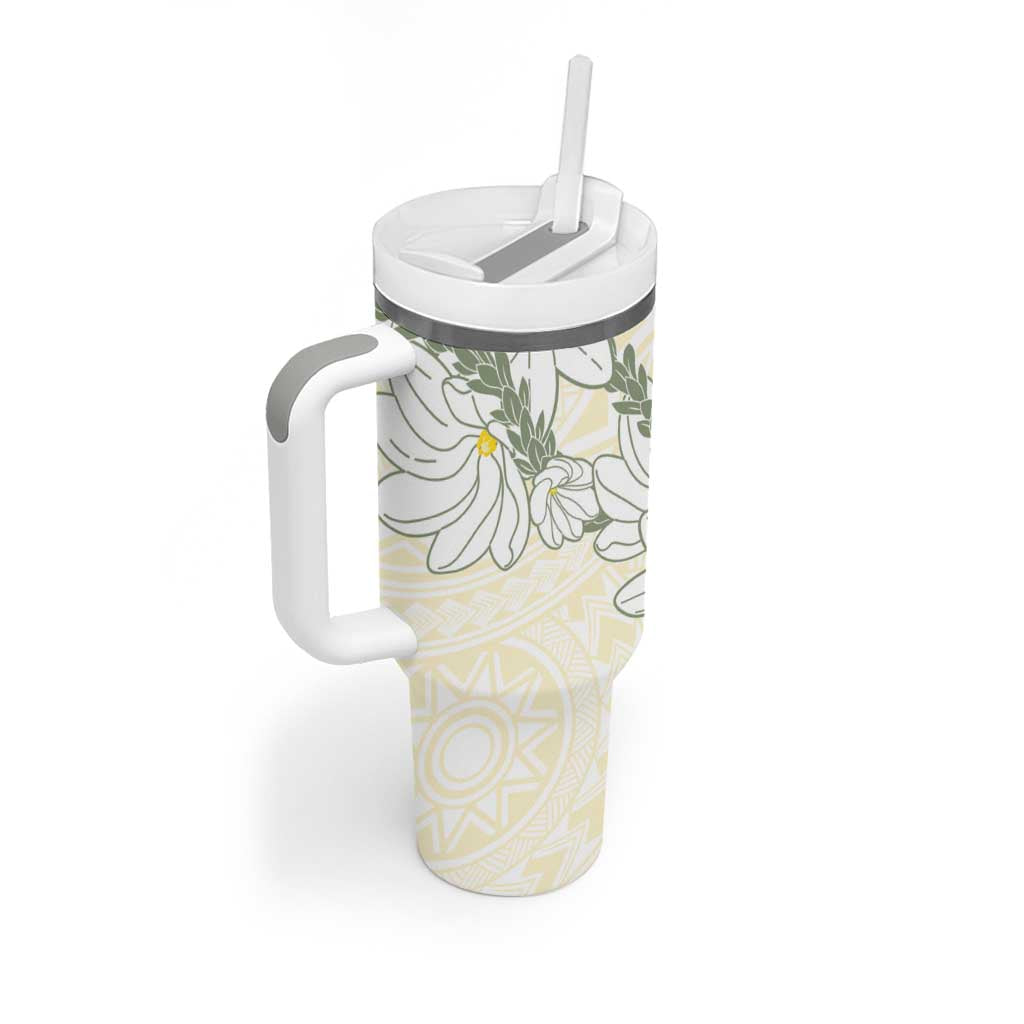 Ia Orana Tahiti Tiare Tumbler With Handle Lemon Yellow Lei - Polynesian Pride