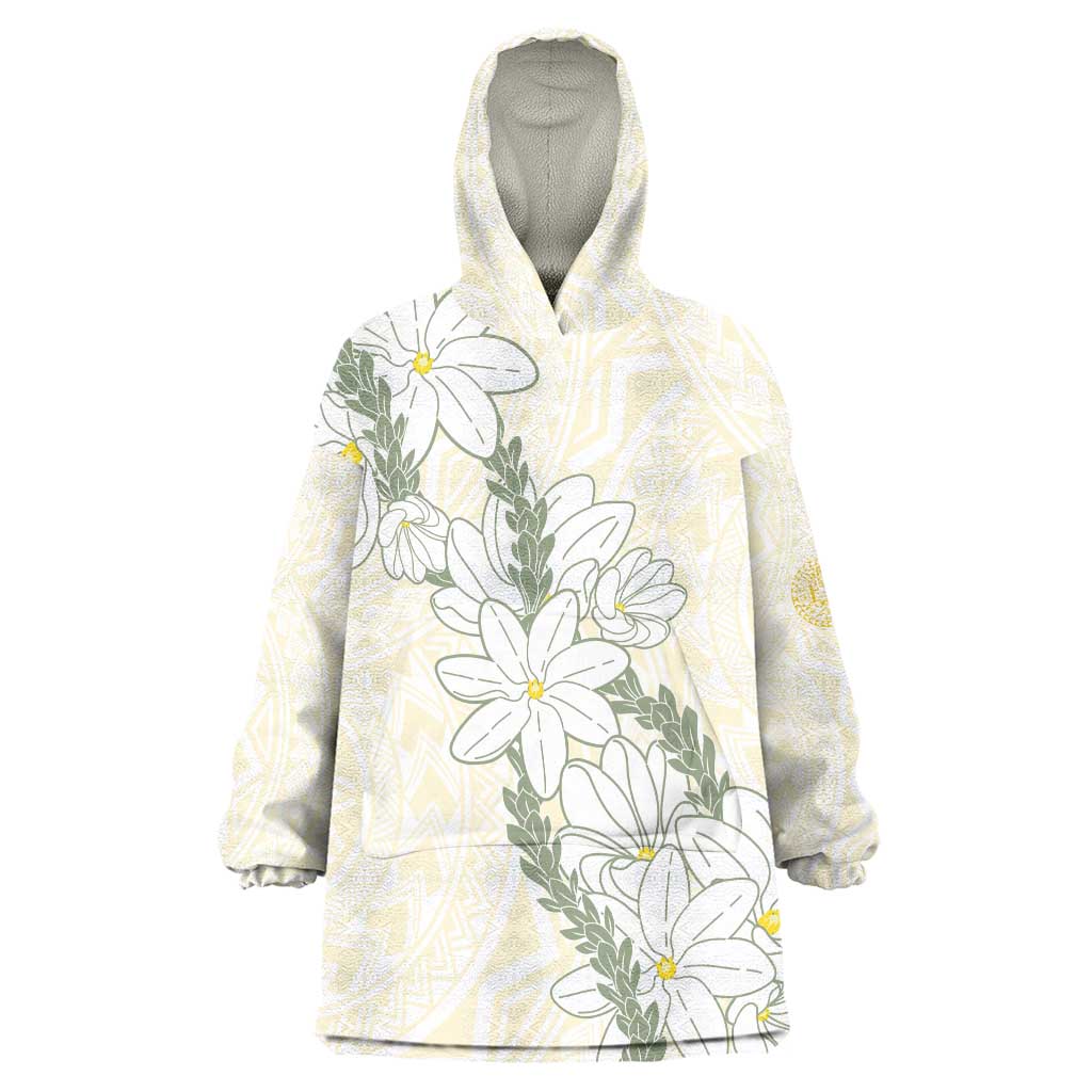 Ia Orana Tahiti Tiare Wearable Blanket Hoodie Lemon Yellow Lei - Polynesian Pride