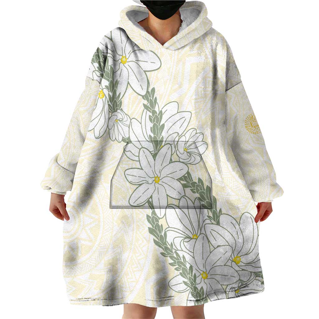 Ia Orana Tahiti Tiare Wearable Blanket Hoodie Lemon Yellow Lei LT7 - Polynesian Pride