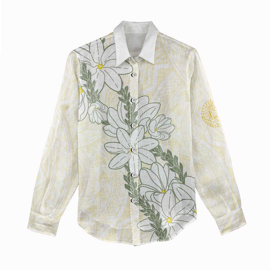 Ia Orana Tahiti Tiare Women Casual Shirt Lemon Yellow Lei LT7 - Polynesian Pride