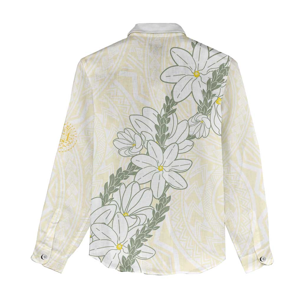 Ia Orana Tahiti Tiare Women Casual Shirt Lemon Yellow Lei LT7 - Polynesian Pride