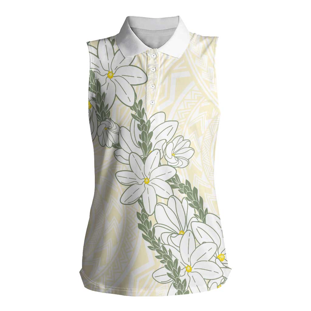 Ia Orana Tahiti Tiare Women Sleeveless Polo Shirt Lemon Yellow Lei - Polynesian Pride