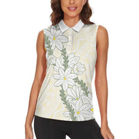 Ia Orana Tahiti Tiare Women Sleeveless Polo Shirt Lemon Yellow Lei - Polynesian Pride