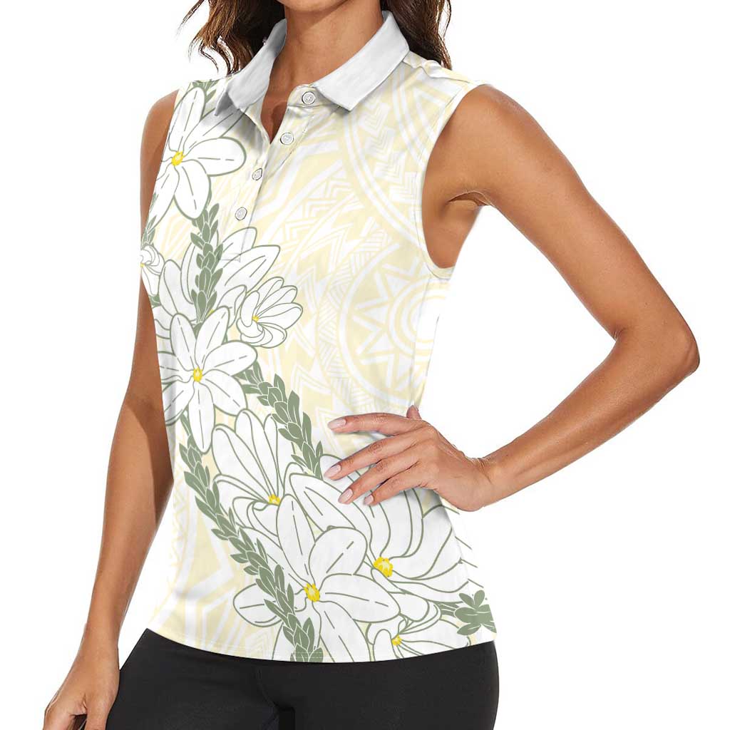 Ia Orana Tahiti Tiare Women Sleeveless Polo Shirt Lemon Yellow Lei - Polynesian Pride