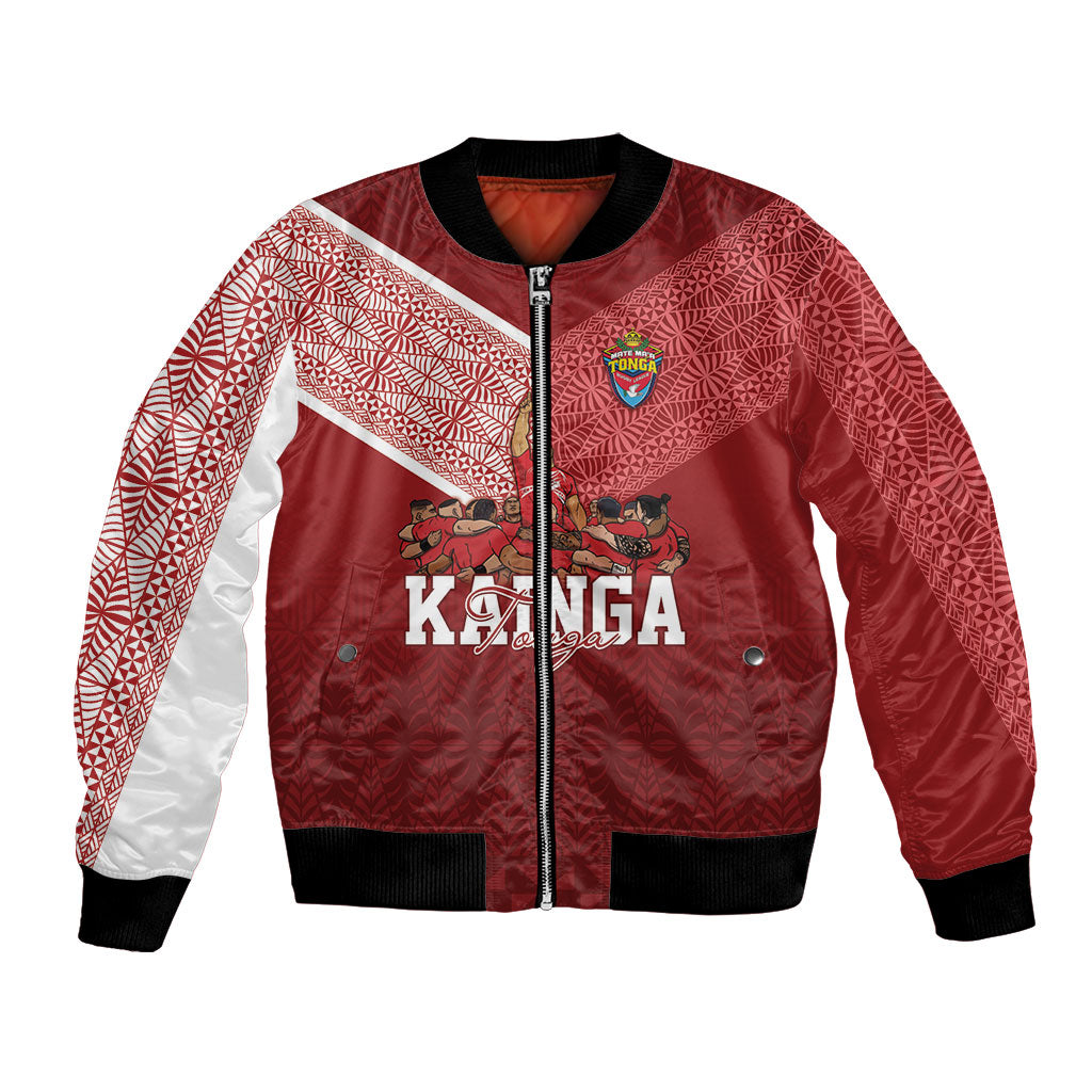 Mate Ma'a Tonga Custom Ngatu Bomber Jacket Kainga - Sipi Tau LT7 Unisex Red - Polynesian Pride