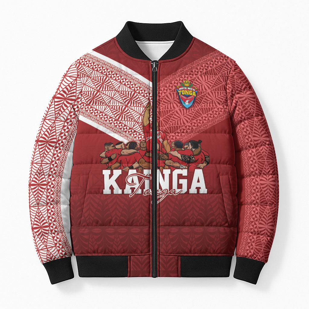 Mate Ma'a Tonga Custom Ngatu Bomber Puffer Jacket Kainga - Sipi Tau LT7 Unisex Red - Polynesian Pride