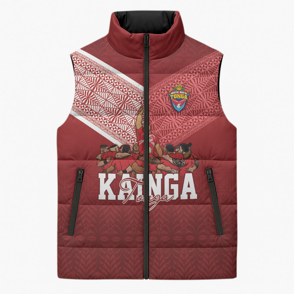 Mate Ma'a Tonga Custom Ngatu Sleeveless Puffer Jacket Kainga - Sipi Tau LT7 Unisex Red - Polynesian Pride