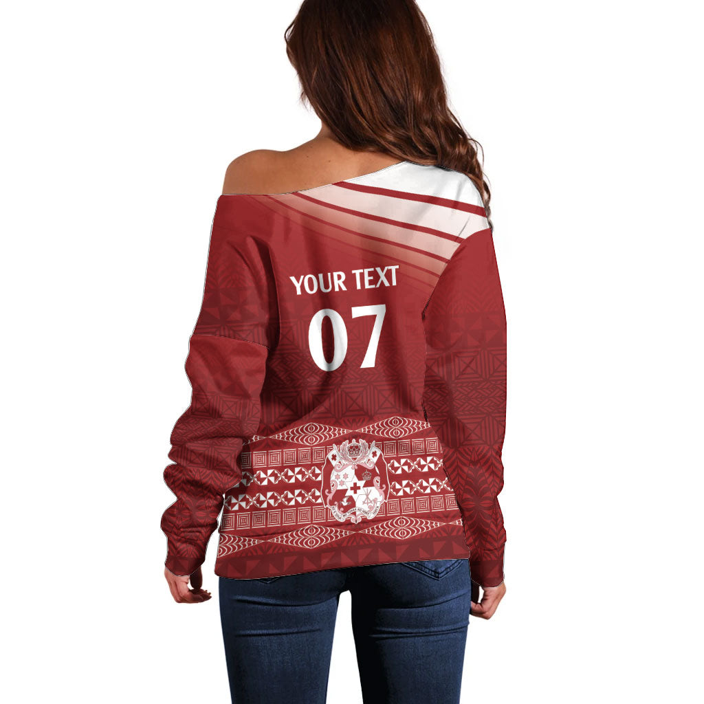 Mate Ma'a Tonga Custom Off Shoulder Sweater Basic Ngatu Kupesi Motif LT7 - Polynesian Pride