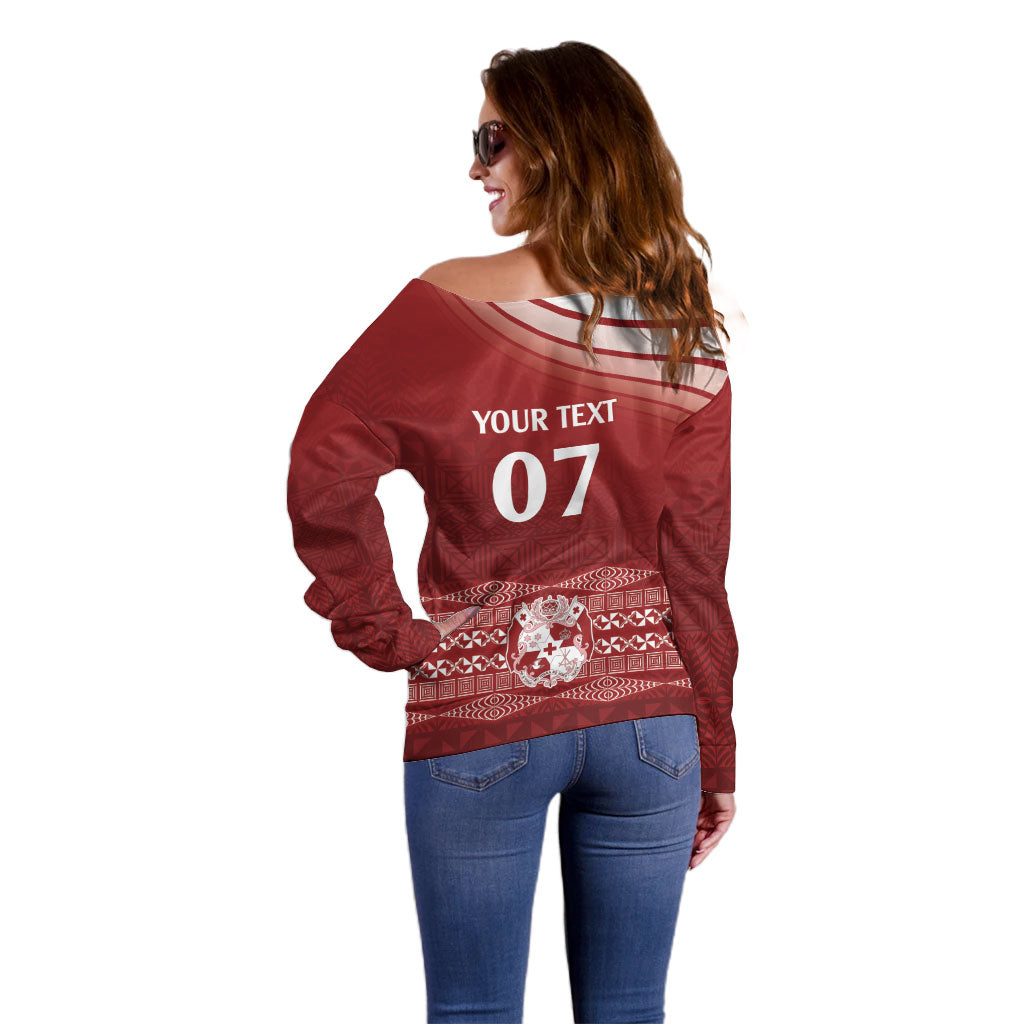 Mate Ma'a Tonga Custom Off Shoulder Sweater Basic Ngatu Kupesi Motif LT7 - Polynesian Pride