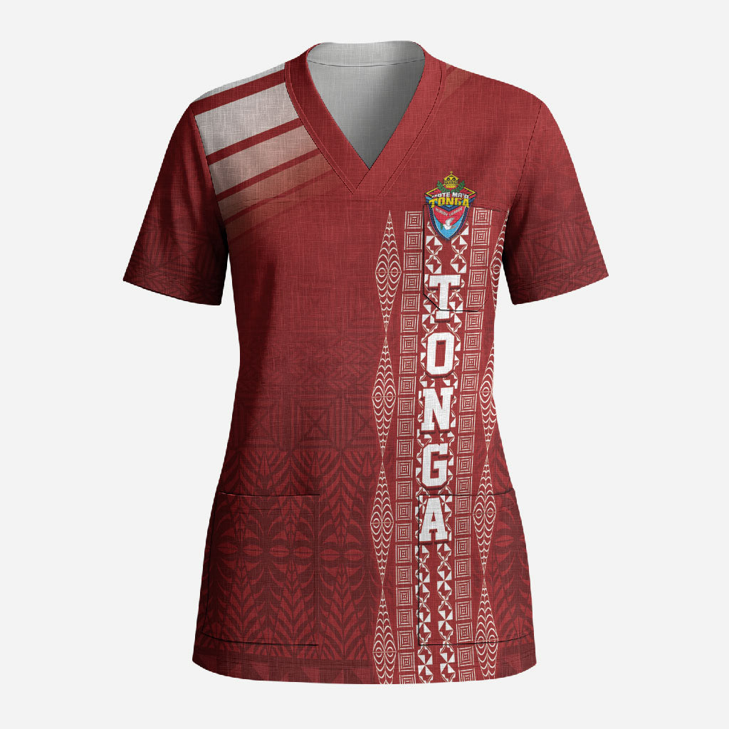 Mate Ma'a Tonga Custom Scrub Top Basic Ngatu Kupesi Motif