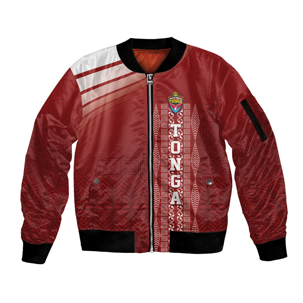 Mate Ma'a Tonga Custom Sleeve Zip Bomber Jacket Basic Ngatu Kupesi Motif
