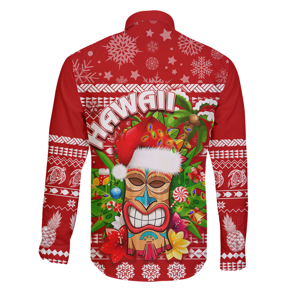 Hawaii Tiki Christmas Family Matching Short Sleeve Bodycon Dress and Hawaiian Shirt Mele Kalikimaka LT7 - Polynesian Pride