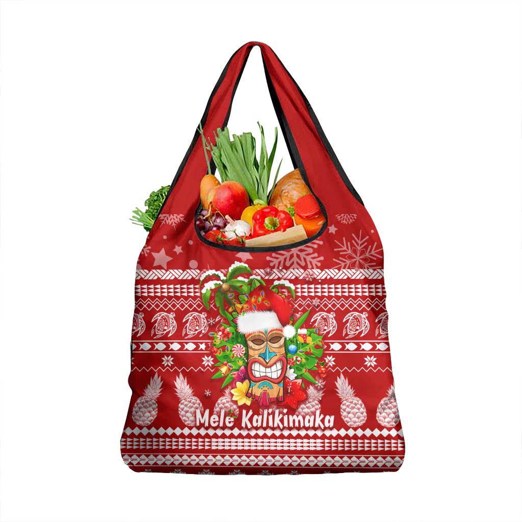 Hawaii Tiki Christmas Grocery Bag Mele Kalikimaka LT7 1-pack One Size Red - Polynesian Pride