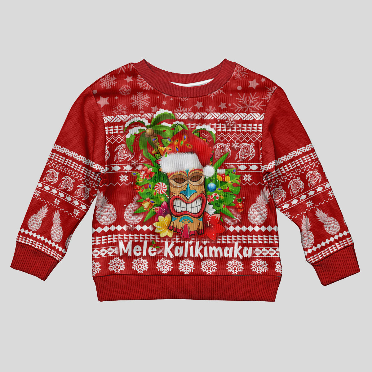 Hawaii Tiki Christmas Kid Ugly Christmas Sweater Mele Kalikimaka LT7 Kid Red - Polynesian Pride