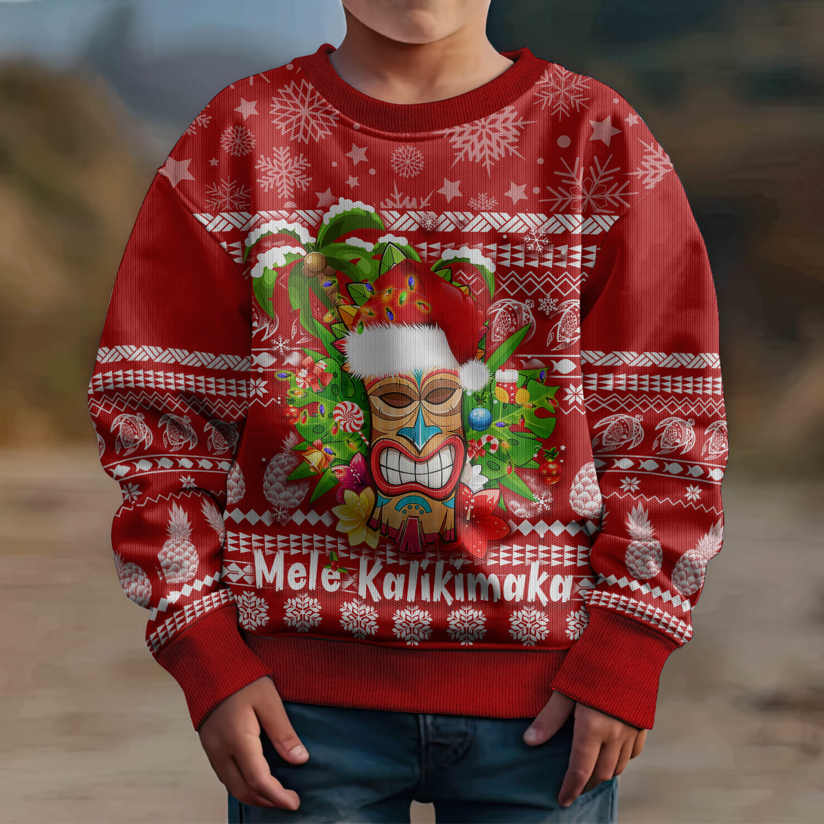 Hawaii Tiki Christmas Kid Ugly Christmas Sweater Mele Kalikimaka LT7 - Polynesian Pride