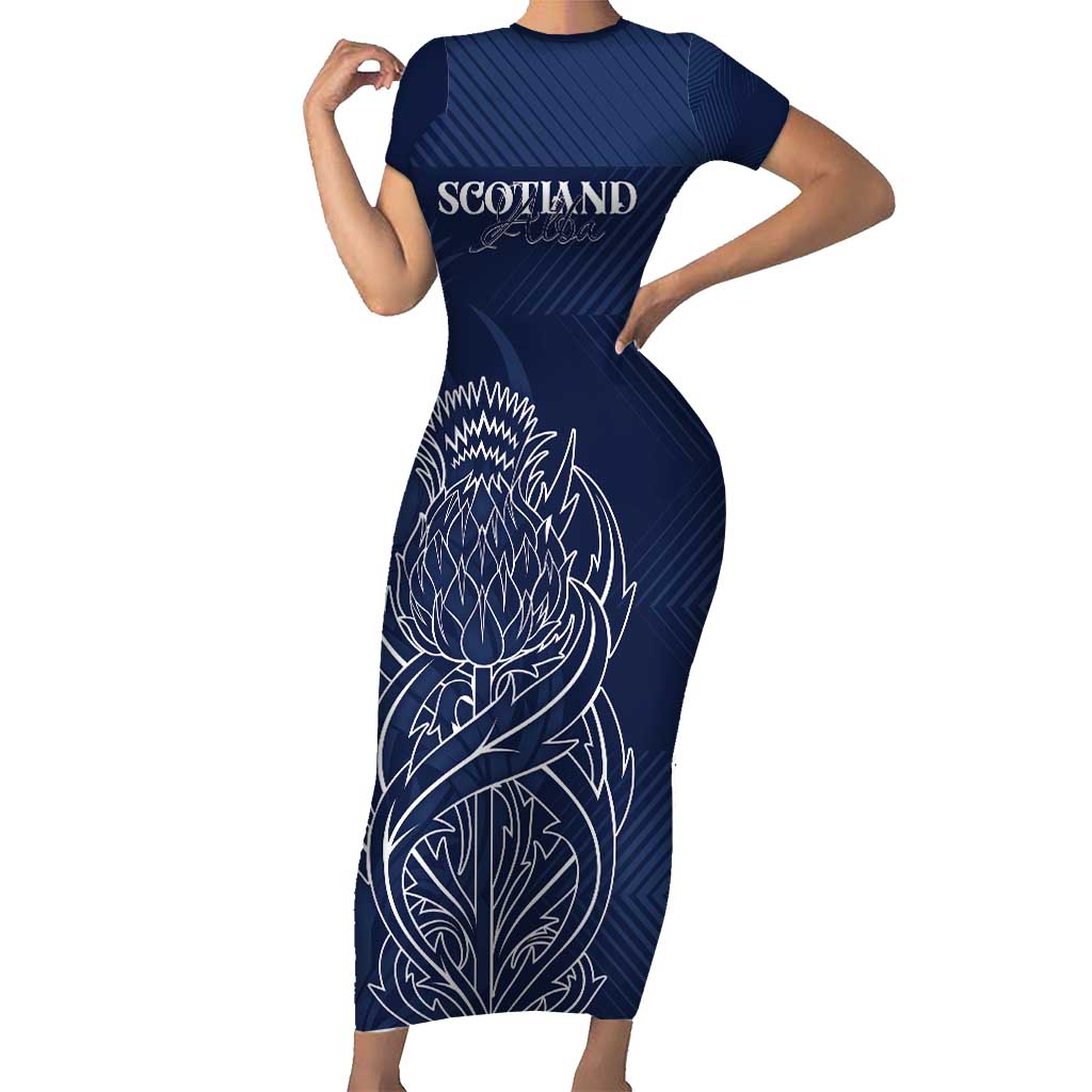 Scotland Rugby Personalized Short Sleeve Bodycon Dress Thistle Royal Style