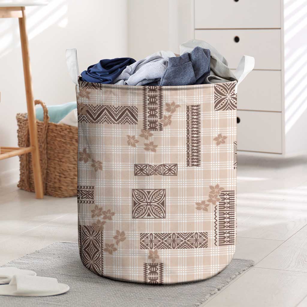 Hawaiian Quilt Tapa On Beige Palaka Motifs Laundry Basket
