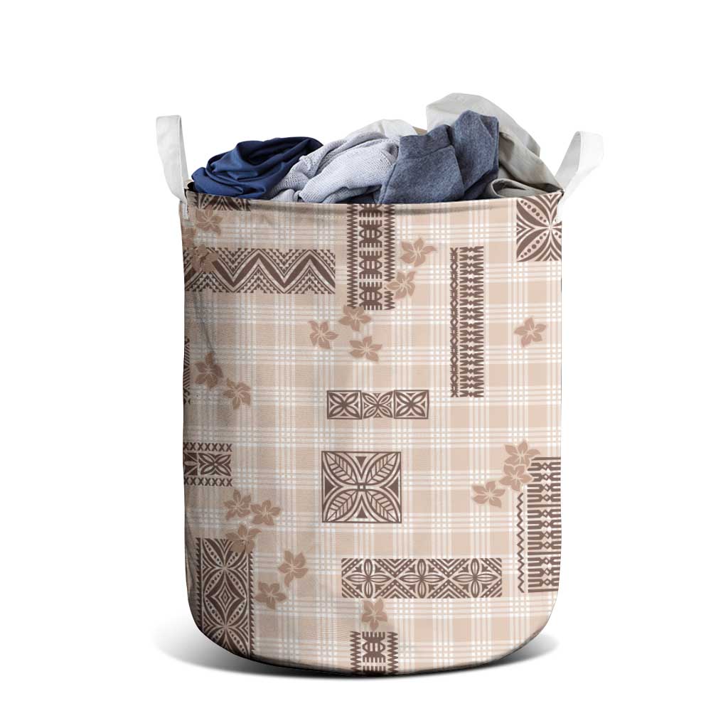 Hawaiian Quilt Tapa On Beige Palaka Motifs Laundry Basket