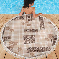 Hawaiian Quilt Tapa On Beige Palaka Motifs Beach Blanket
