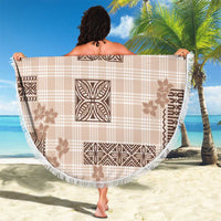 Hawaiian Quilt Tapa On Beige Palaka Motifs Beach Blanket