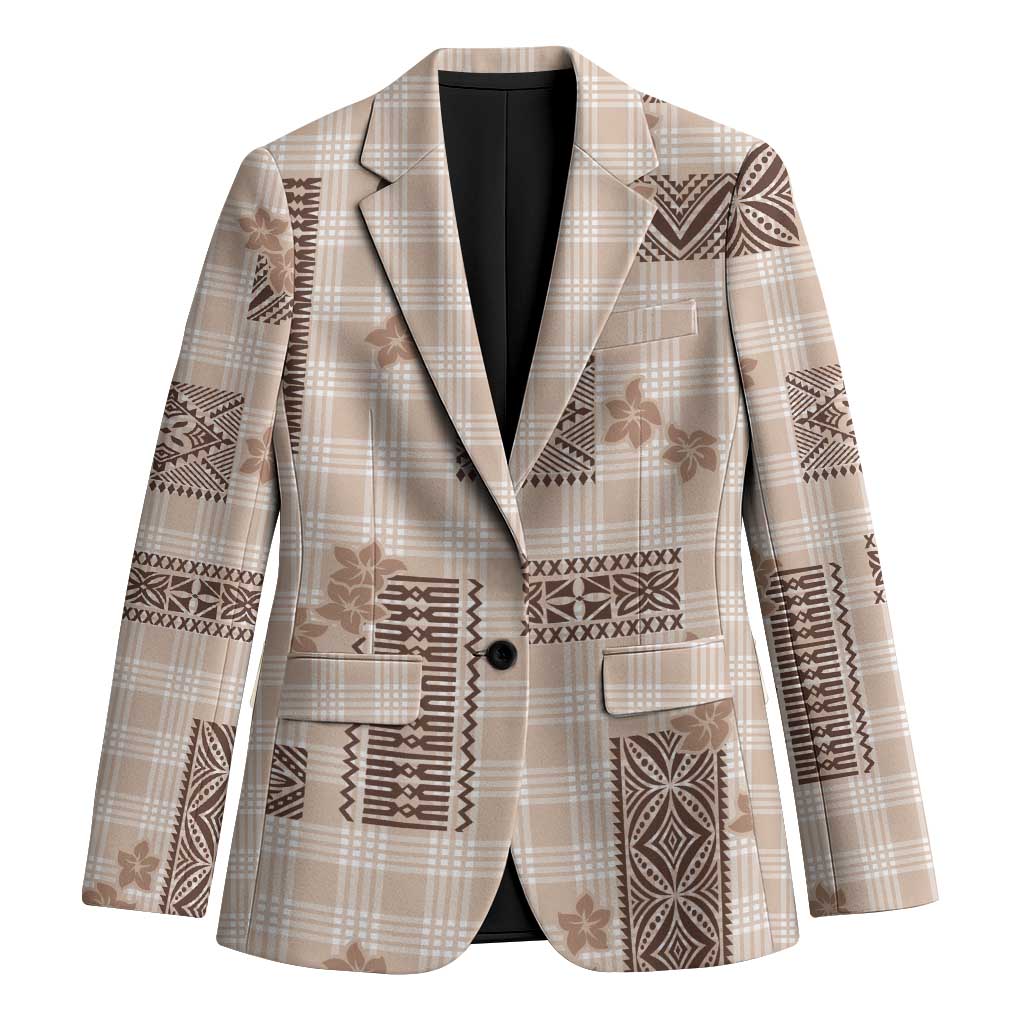 Hawaiian Quilt Tapa On Beige Palaka Motifs Blazer LT7 Unisex Beige - Polynesian Pride