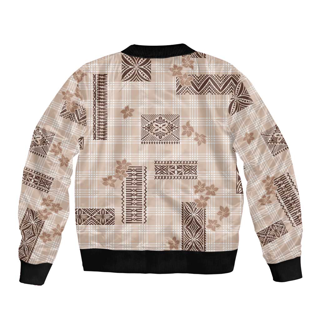 Hawaiian Quilt Tapa On Beige Palaka Motifs Bomber Jacket LT7 - Polynesian Pride