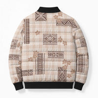 Hawaiian Quilt Tapa On Beige Palaka Motifs Bomber Puffer Jacket
