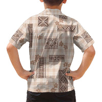 Hawaiian Quilt Tapa On Beige Palaka Motifs Family Matching Mermaid Dress and Hawaiian Shirt LT7 - Polynesian Pride