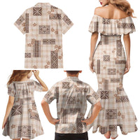 Hawaiian Quilt Tapa On Beige Palaka Motifs Family Matching Mermaid Dress and Hawaiian Shirt LT7 - Polynesian Pride