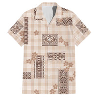 Hawaiian Quilt Tapa On Beige Palaka Motifs Family Matching Mermaid Dress and Hawaiian Shirt LT7 Dad's Shirt - Short Sleeve Beige - Polynesian Pride