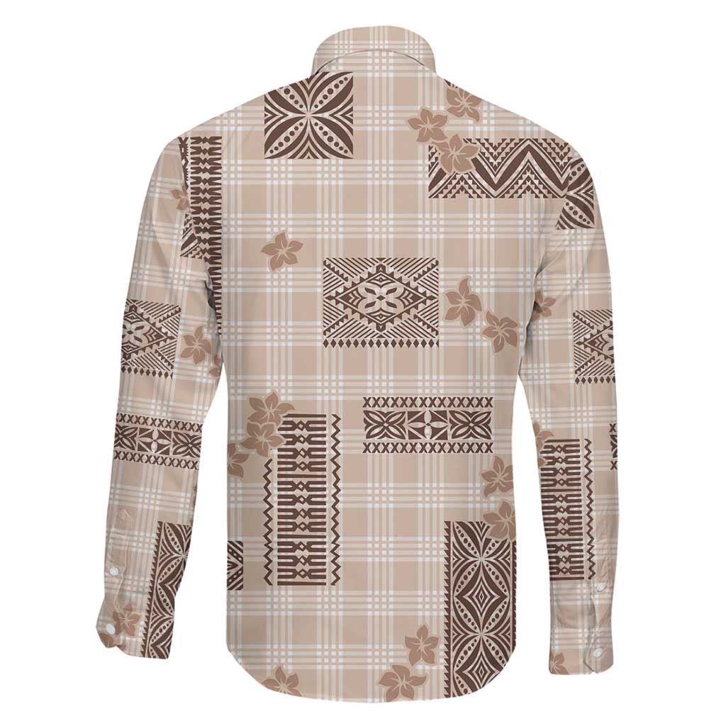 Hawaiian Quilt Tapa On Beige Palaka Motifs Family Matching Off The Shoulder Long Sleeve Dress and Hawaiian Shirt LT7 - Polynesian Pride