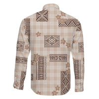 Hawaiian Quilt Tapa On Beige Palaka Motifs Family Matching Off The Shoulder Long Sleeve Dress and Hawaiian Shirt LT7 - Polynesian Pride