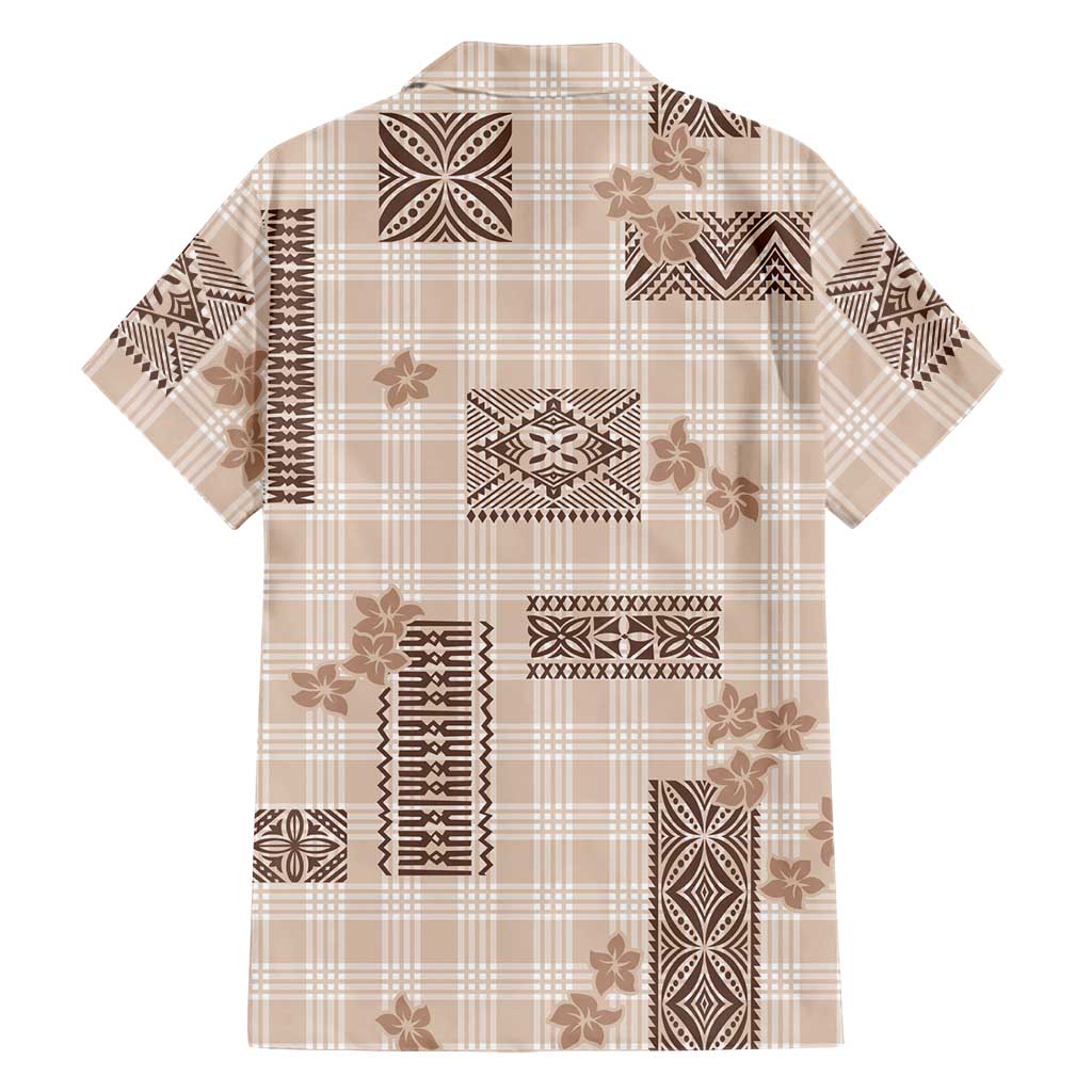 Hawaiian Quilt Tapa On Beige Palaka Motifs Family Matching Puletasi and Hawaiian Shirt
