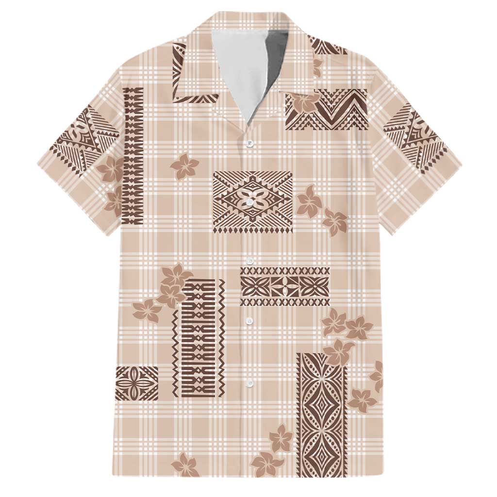 Hawaiian Quilt Tapa On Beige Palaka Motifs Family Matching Tank Maxi Dress and Hawaiian Shirt LT7 Dad's Shirt - Short Sleeve Beige - Polynesian Pride