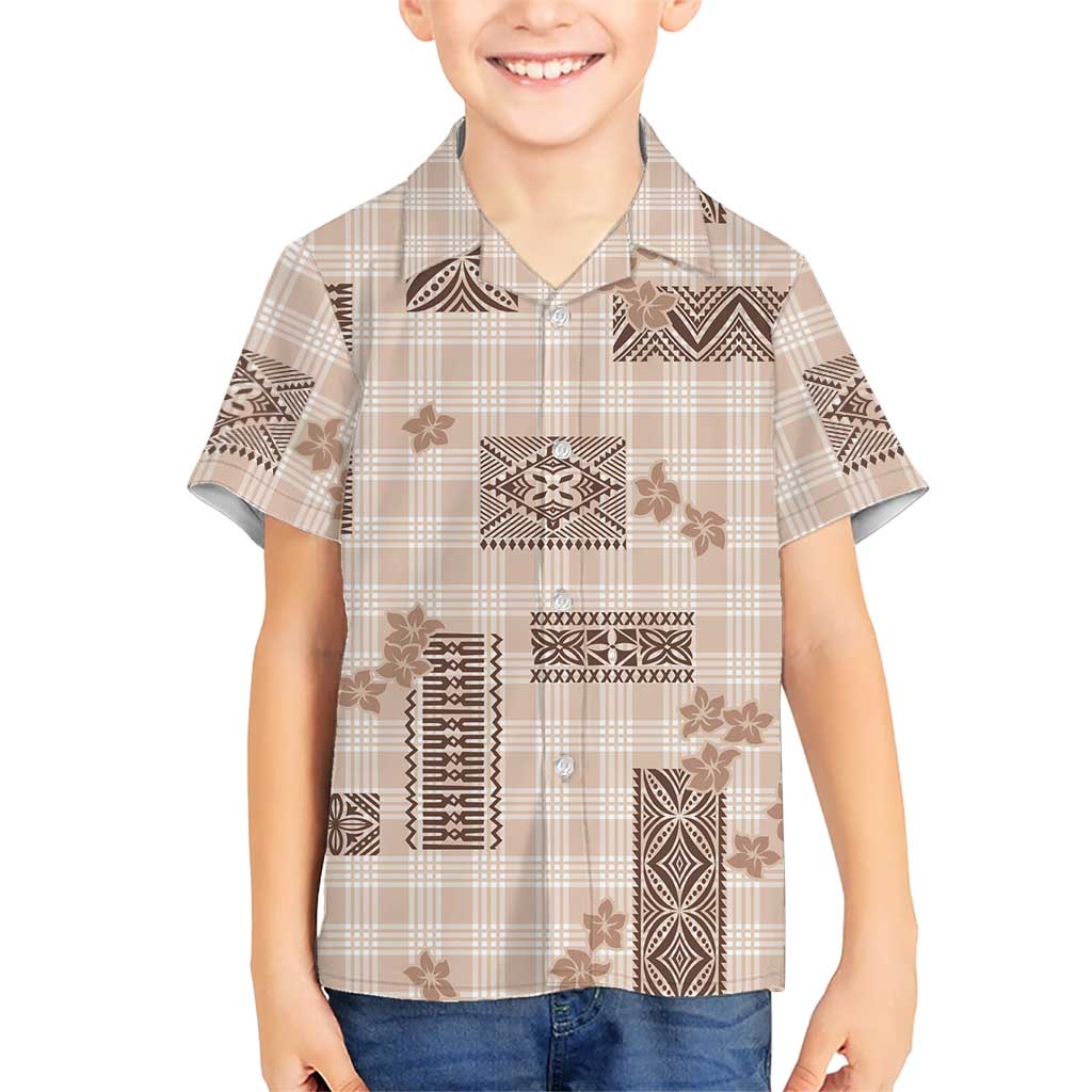 Hawaiian Quilt Tapa On Beige Palaka Motifs Family Matching Tank Maxi Dress and Hawaiian Shirt LT7 Son's Shirt Beige - Polynesian Pride