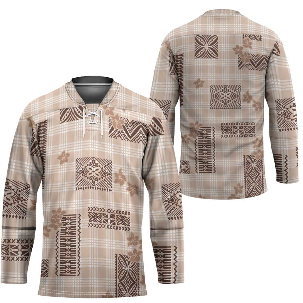 Hawaiian Quilt Tapa On Beige Palaka Motifs Hockey Jersey