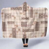 Hawaiian Quilt Tapa On Beige Palaka Motifs Hooded Blanket