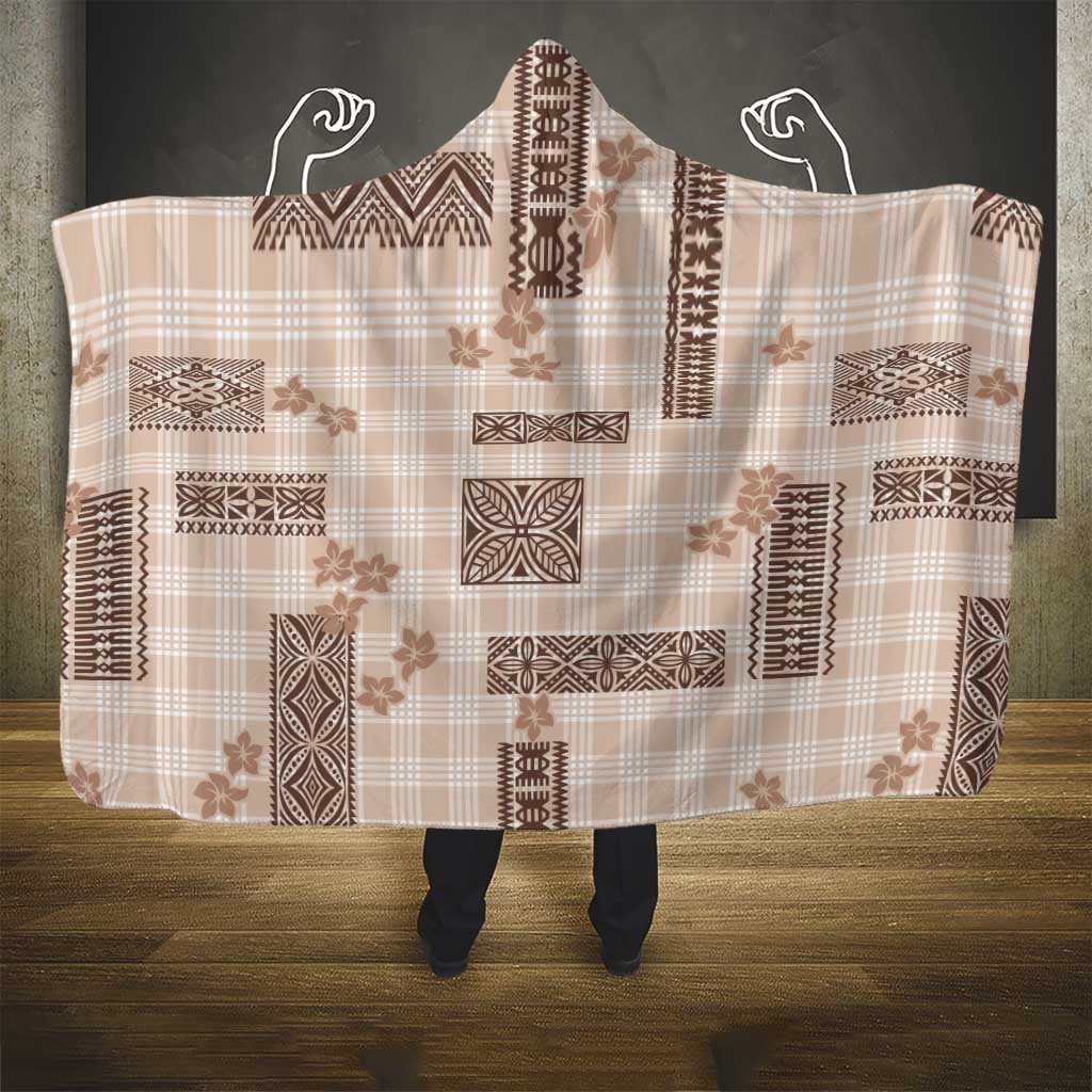 Hawaiian Quilt Tapa On Beige Palaka Motifs Hooded Blanket