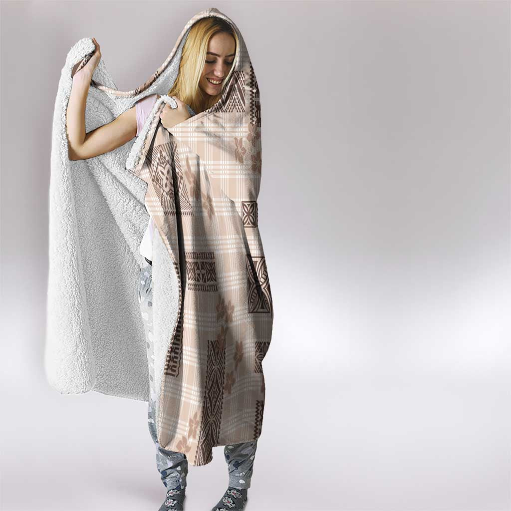 Hawaiian Quilt Tapa On Beige Palaka Motifs Hooded Blanket