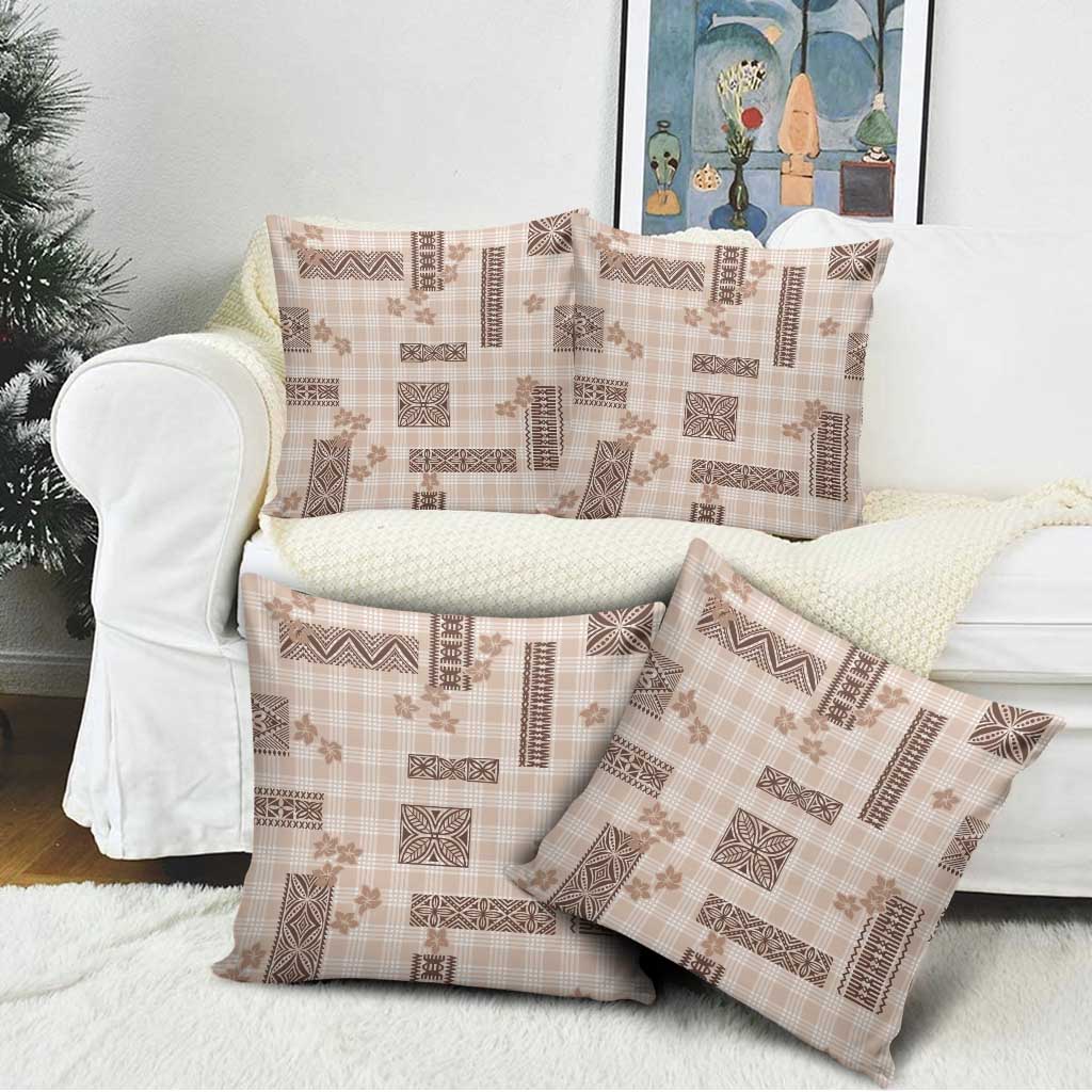 Hawaiian Quilt Tapa On Beige Palaka Motifs Pillow Cover