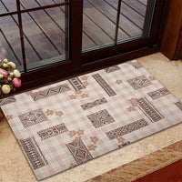 Hawaiian Quilt Tapa On Beige Palaka Motifs Rubber Doormat
