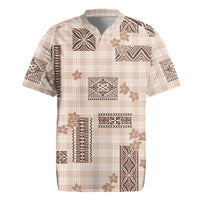 Hawaiian Quilt Tapa On Beige Palaka Motifs Rugby Jersey