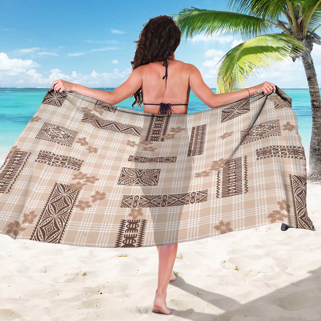Hawaiian Quilt Tapa On Beige Palaka Motifs Sarong