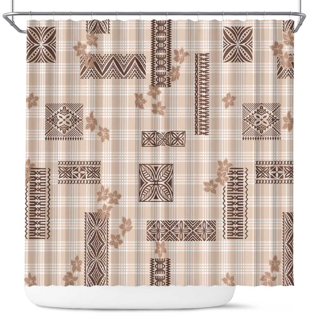 Hawaiian Quilt Tapa On Beige Palaka Motifs Shower Curtain LT7 Beige - Polynesian Pride