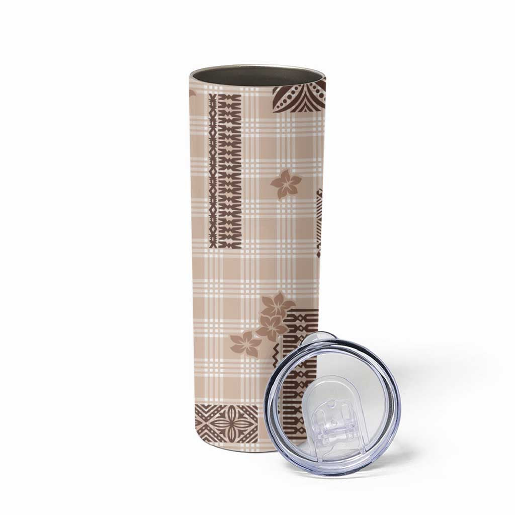 Hawaiian Quilt Tapa On Beige Palaka Motifs Skinny Tumbler LT7 - Polynesian Pride
