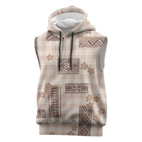 Hawaiian Quilt Tapa On Beige Palaka Motifs Sleeveless Hoodie
