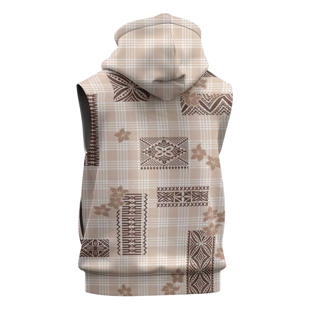 Hawaiian Quilt Tapa On Beige Palaka Motifs Sleeveless Zip Hoodie LT7 - Polynesian Pride