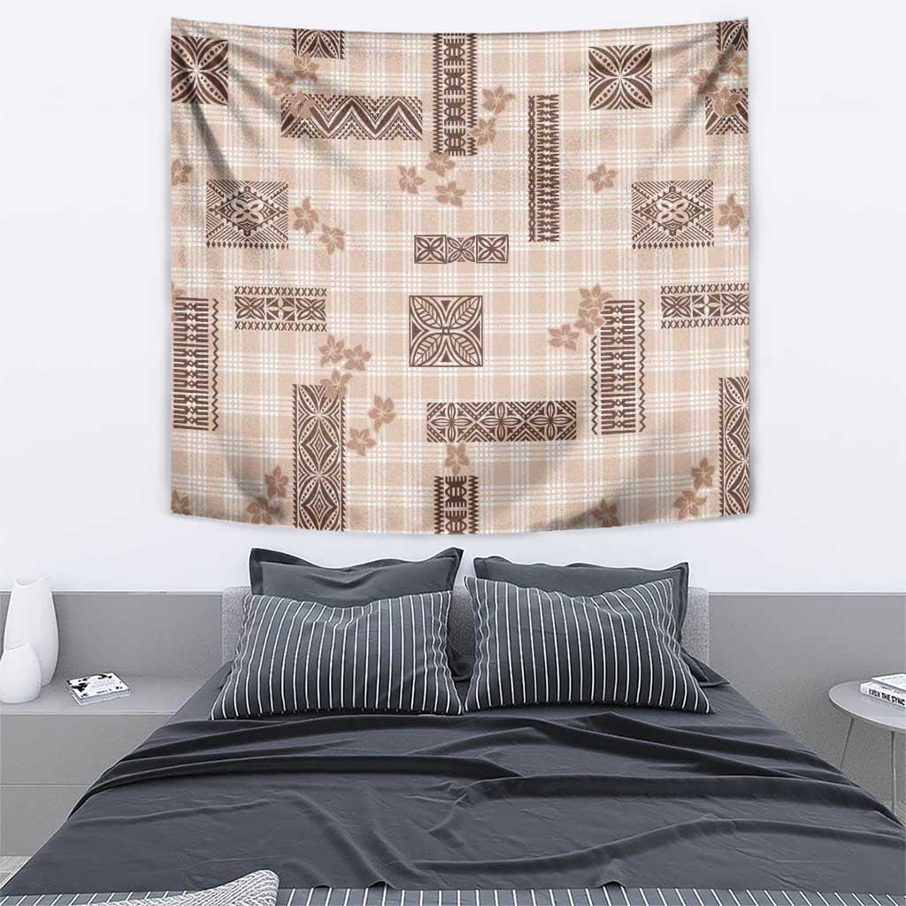 Hawaiian Quilt Tapa On Beige Palaka Motifs Tapestry