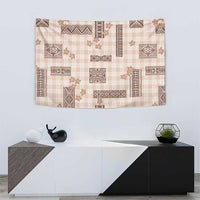 Hawaiian Quilt Tapa On Beige Palaka Motifs Tapestry